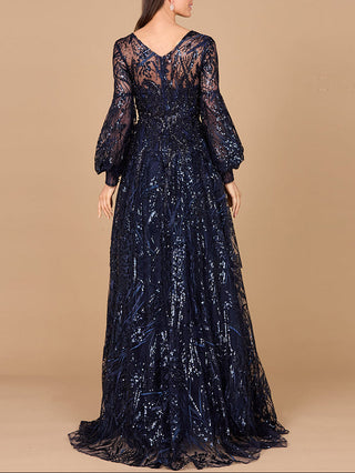 V Neckline Long Sleeve Gown - Glamourous Grace