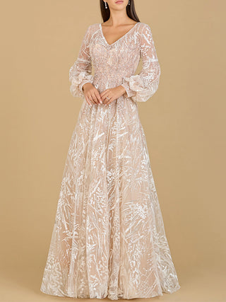 V Neckline Long Sleeve Gown - Glamourous Grace