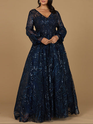 V Neckline Long Sleeve Gown - Glamourous Grace