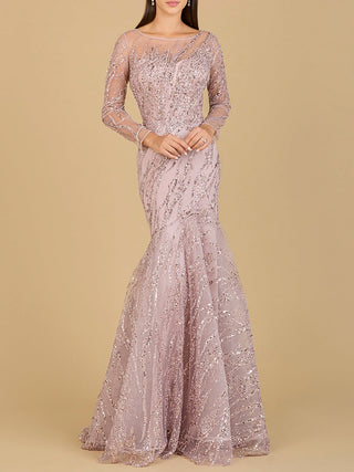 Long Sleeve Mermaid Beaded Gown - Glamourous Grace