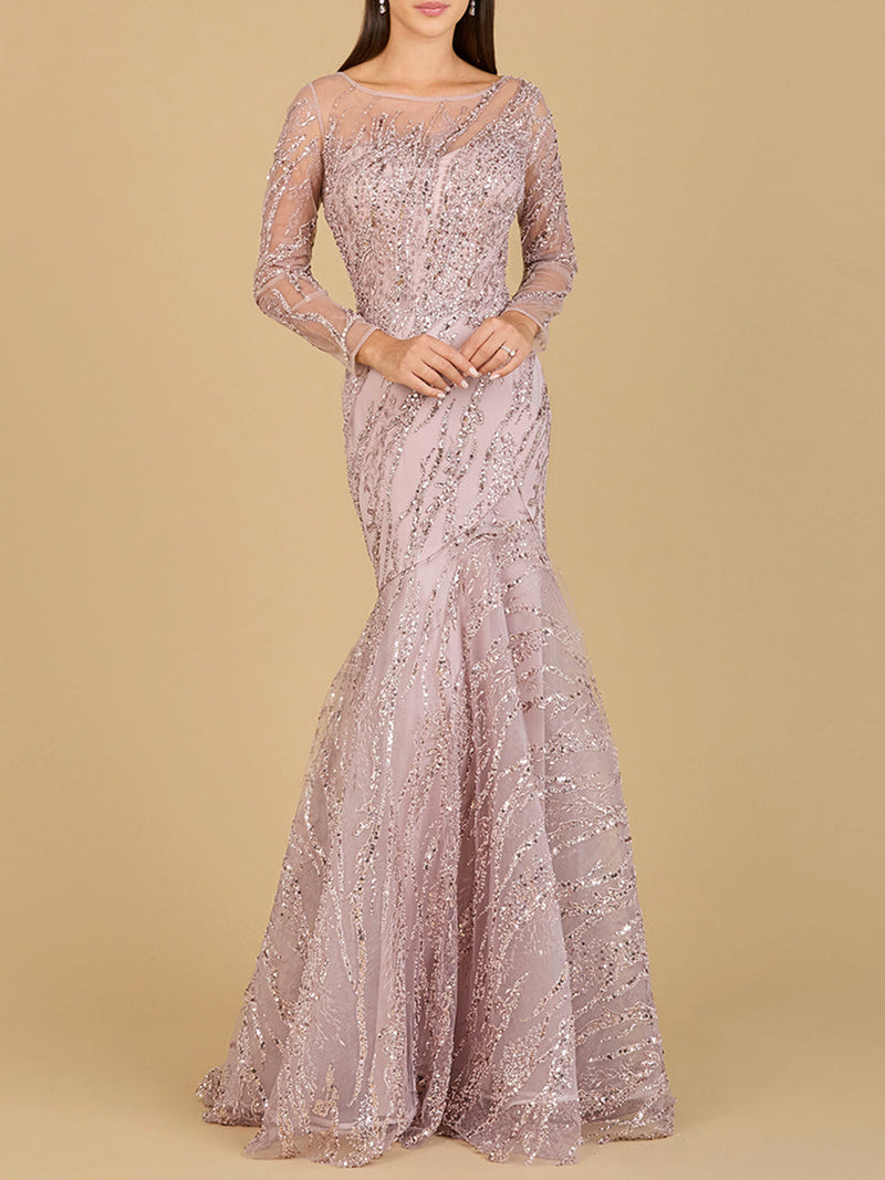 Long Sleeve Mermaid Beaded Gown - Glamourous Grace
