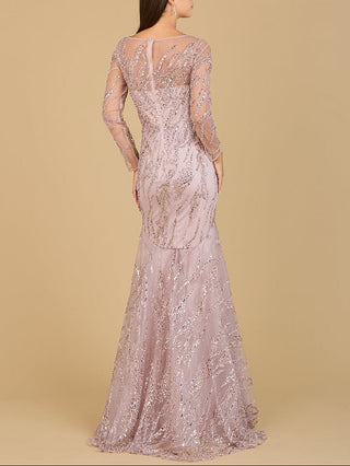 Long Sleeve Mermaid Beaded Gown - Glamourous Grace
