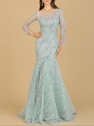 Long Sleeve Mermaid Beaded Gown - Glamourous Grace