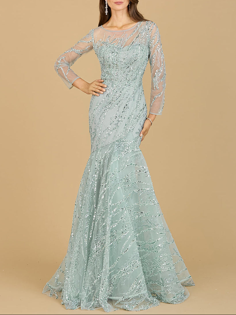 Long Sleeve Mermaid Beaded Gown - Glamourous Grace