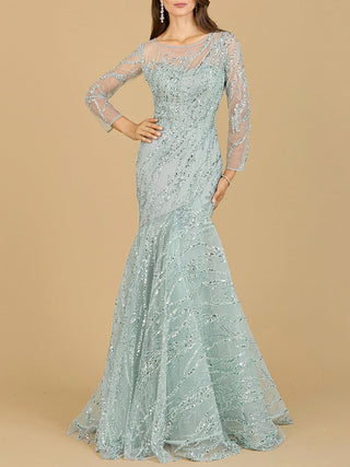 Long Sleeve Mermaid Beaded Gown - Glamourous Grace