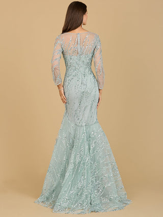 Long Sleeve Mermaid Beaded Gown - Glamourous Grace