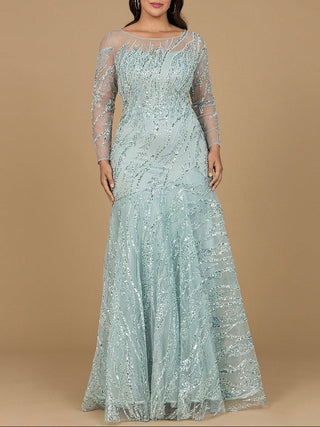 Long Sleeve Mermaid Beaded Gown - Glamourous Grace