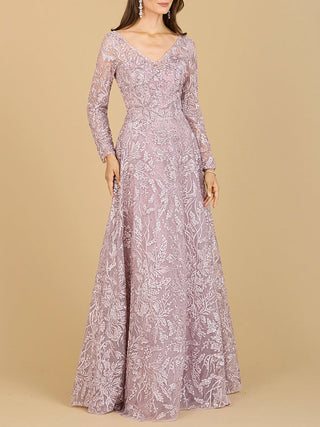 A-line Gown With Long Sleeves, V-Neckline - Glamourous Grace