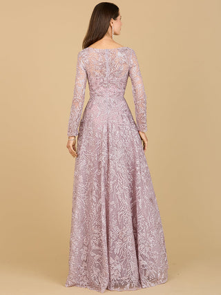A-line Gown With Long Sleeves, V-Neckline - Glamourous Grace