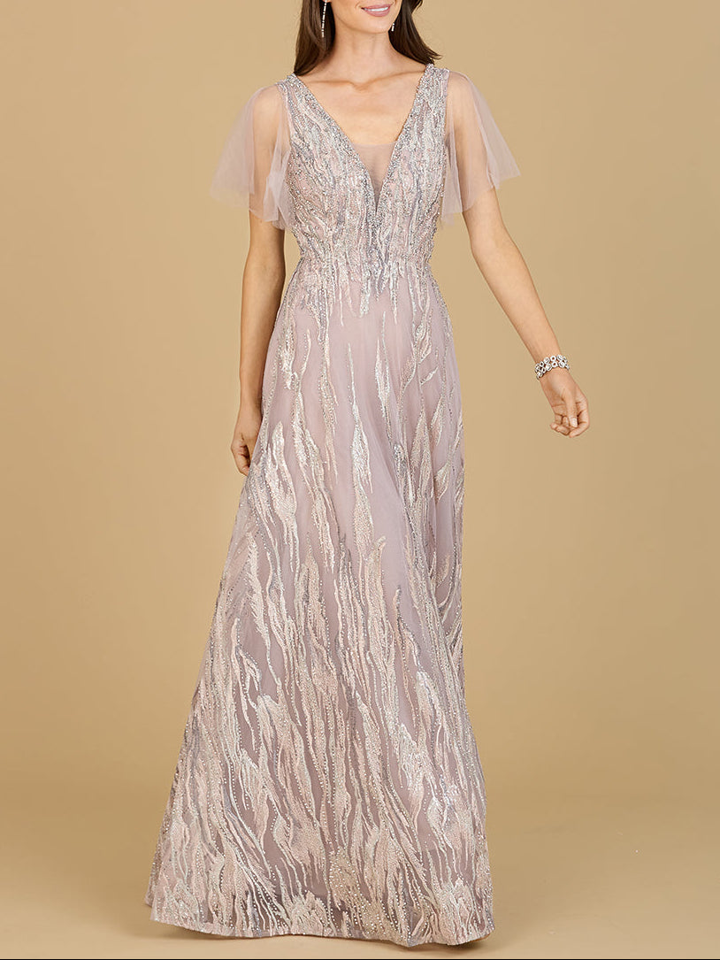 Cape Sleeve V-Neck Gown  - OUTLET - Glamourous Grace