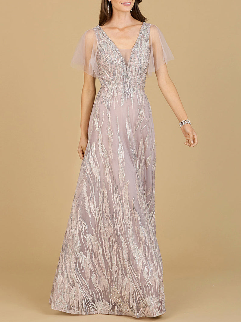 Cape Sleeve V-Neck Gown  - OUTLET - Glamourous Grace