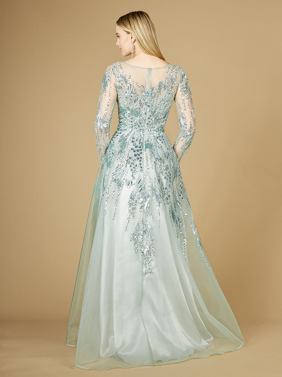 High Neck Lace Gown with Sheer Sleeves - Glamourous Grace
