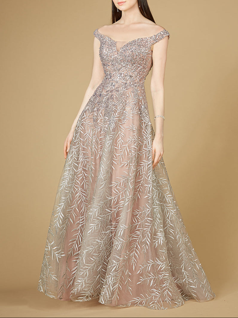 Elegant Off Shoulder Lace Ballgown - Glamourous Grace