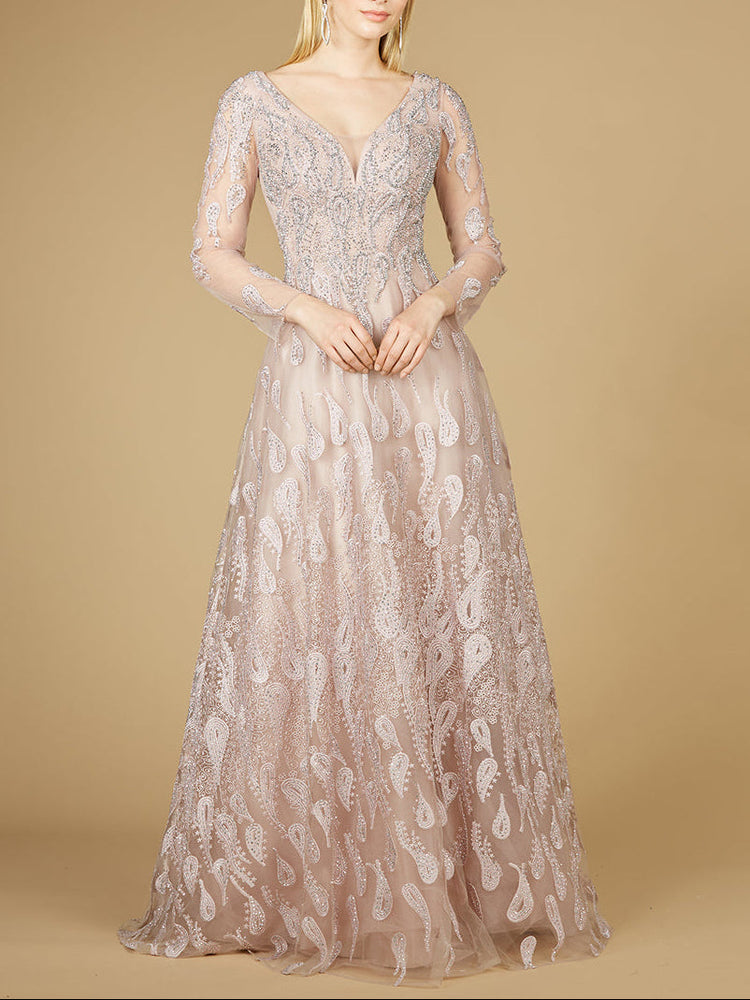 Long Sleeve V-Neck Ballgown  - OUTLET - Glamourous Grace