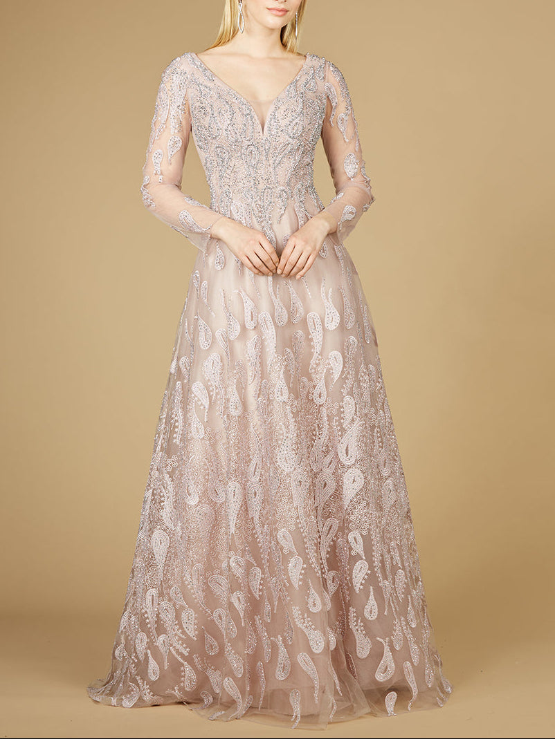 Long Sleeve V-Neck Ballgown  - OUTLET - Glamourous Grace