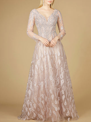 Long Sleeve V-Neck Ballgown  - OUTLET - Glamourous Grace