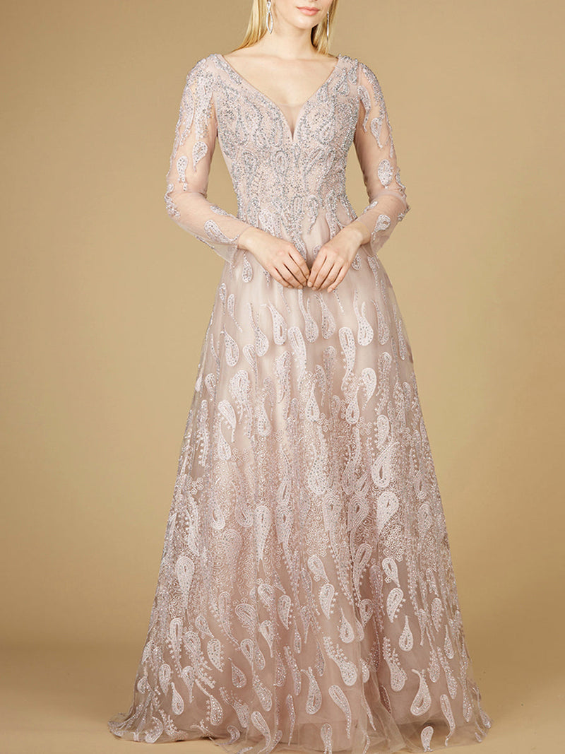 Long Sleeve V-Neck Ballgown  - OUTLET - Glamourous Grace