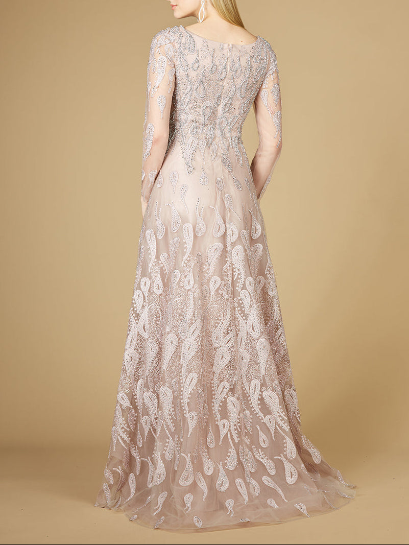 Long Sleeve V-Neck Ballgown  - OUTLET - Glamourous Grace