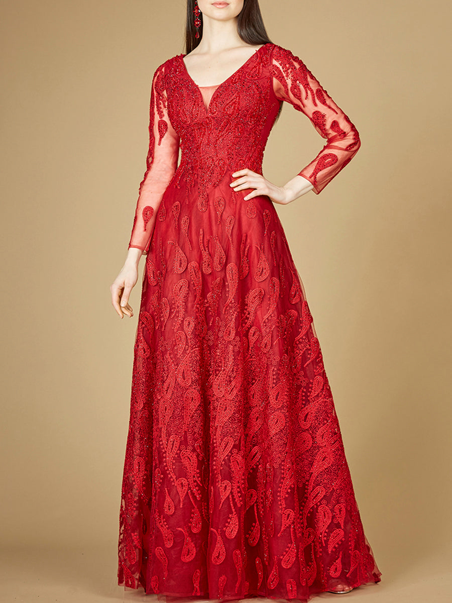 Long Sleeve V-Neck Ballgown  - OUTLET - Glamourous Grace