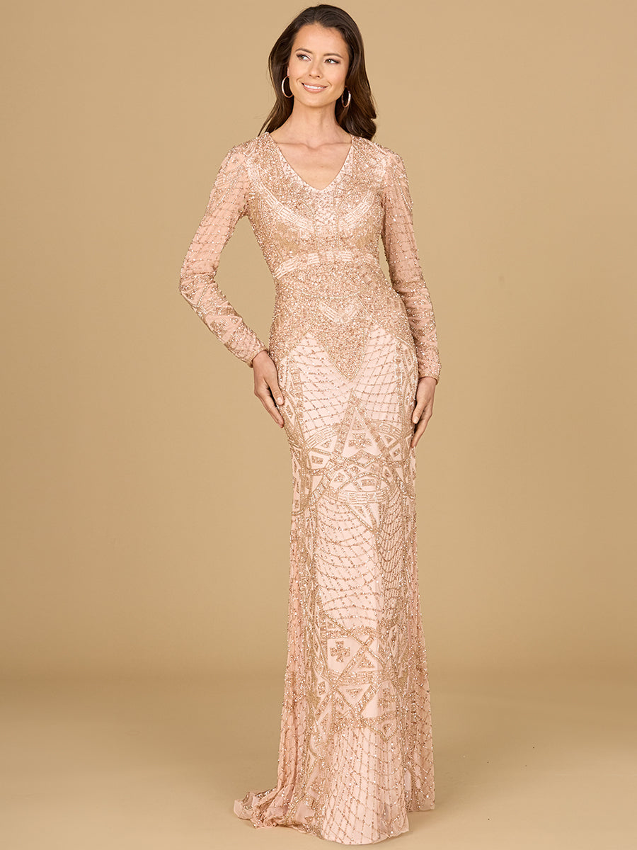 Long Sleeve Beaded Dress - Glamourous Grace