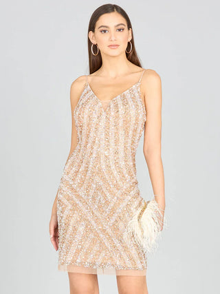 Lara 28859 - Spaghetti Strap Beaded Cocktail Dress - Glamourous Grace