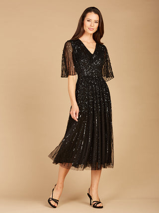 Flowing, Sequin Midi Dress with Short Sleeves | 29221 - Glamourous Grace