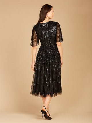 Flowing, Sequin Midi Dress with Short Sleeves | 29221 - Glamourous Grace