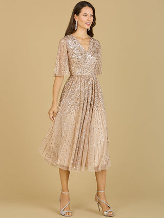 Flowing, Sequin Midi Dress with Short Sleeves | 29221 - Glamourous Grace