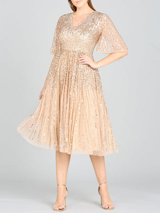 Flowing, Sequin Midi Dress with Short Sleeves | 29221 - Glamourous Grace
