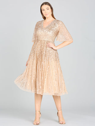 Flowing, Sequin Midi Dress with Short Sleeves | 29221 - Glamourous Grace