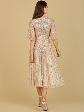 Flowing, Sequin Midi Dress with Short Sleeves | 29221 - Glamourous Grace