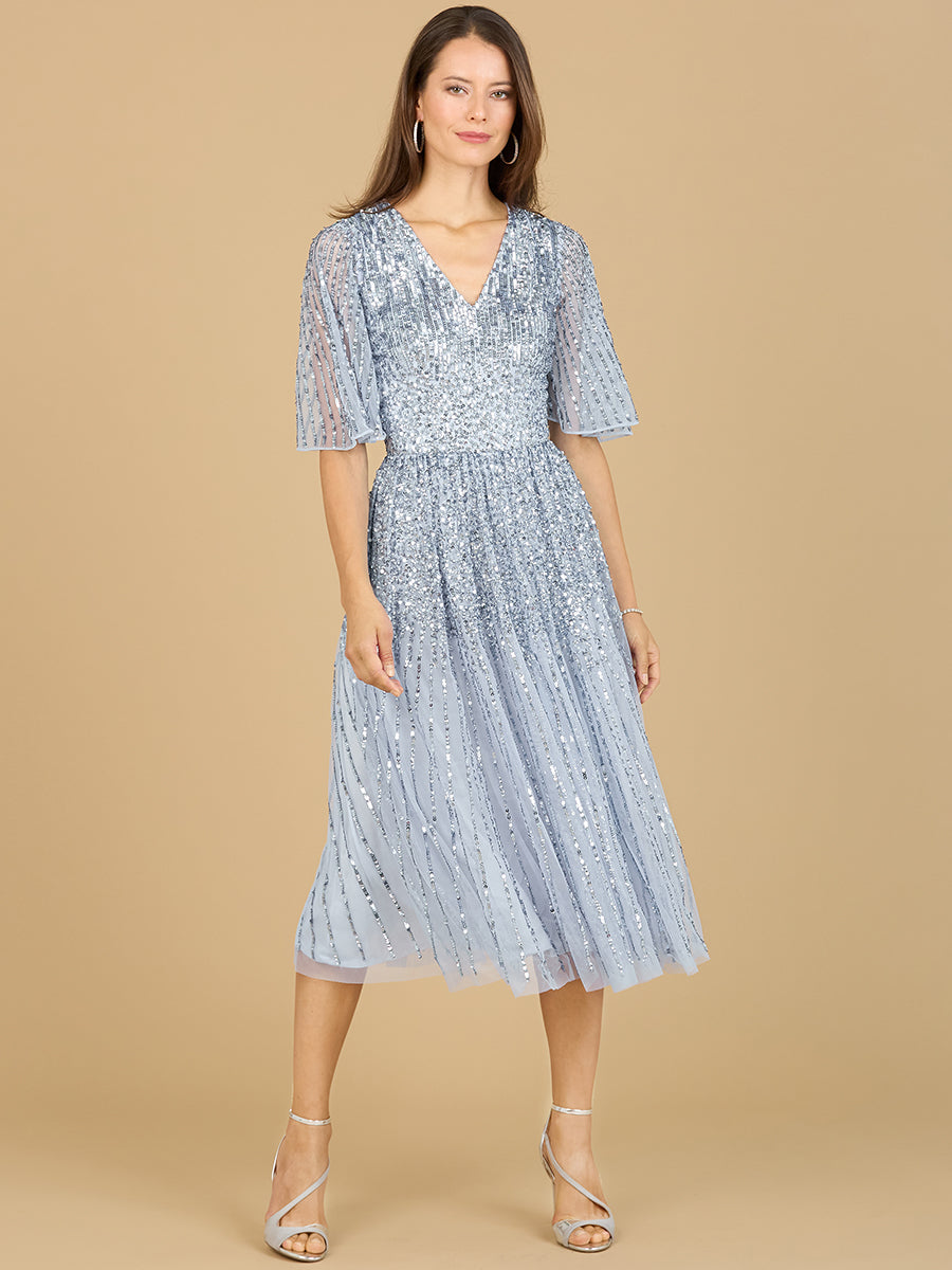Flowing, Sequin Midi Dress with Short Sleeves | 29221 - Glamourous Grace
