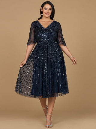 Flowing, Sequin Midi Dress with Short Sleeves | 29221 - Glamourous Grace