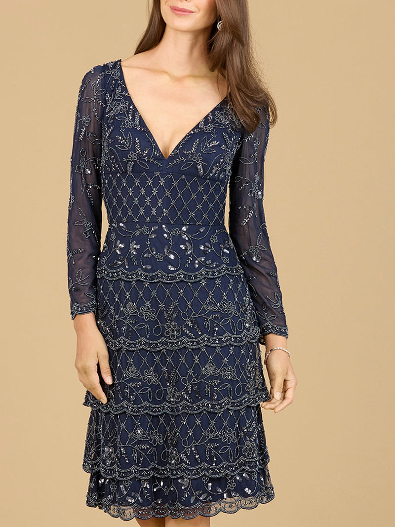 Knee Length, Long Sleeve Cocktail Dress - Glamourous Grace