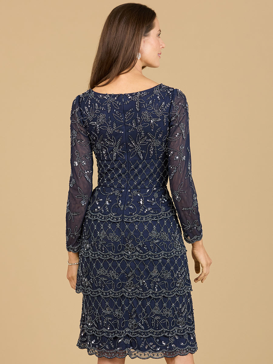 Knee Length, Long Sleeve Cocktail Dress - Glamourous Grace