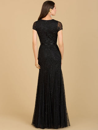 Beaded Mermaid Cap Sleeve Gown - Glamourous Grace