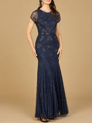 Beaded Mermaid Cap Sleeve Gown - Glamourous Grace