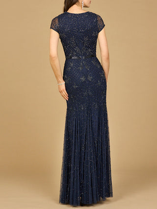 Beaded Mermaid Cap Sleeve Gown - Glamourous Grace
