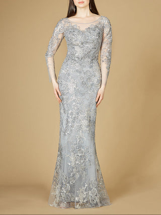 High Neck Long Sleeve Fitted Lace Gown - Glamourous Grace