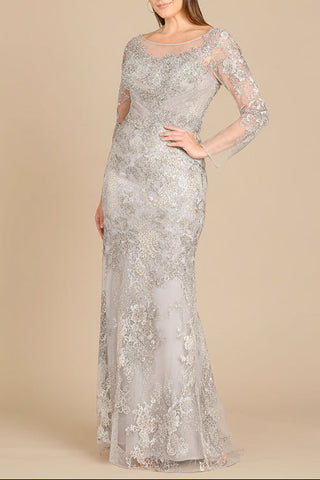 High Neck Long Sleeve Fitted Lace Gown - Glamourous Grace