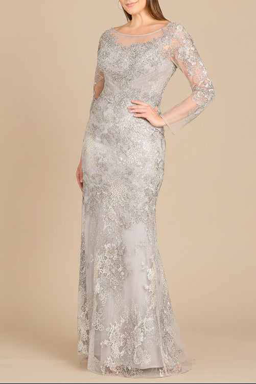 High Neck Long Sleeve Fitted Lace Gown - Glamourous Grace