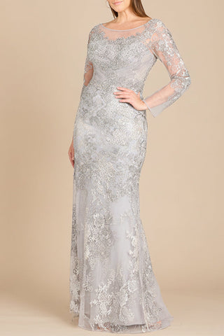 High Neck Long Sleeve Fitted Lace Gown - Glamourous Grace