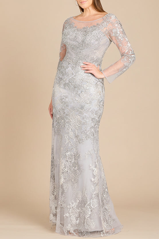 High Neck Long Sleeve Fitted Lace Gown - Glamourous Grace