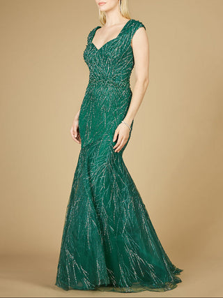 Cap Sleeve Mermaid Beaded Gown - Glamourous Grace