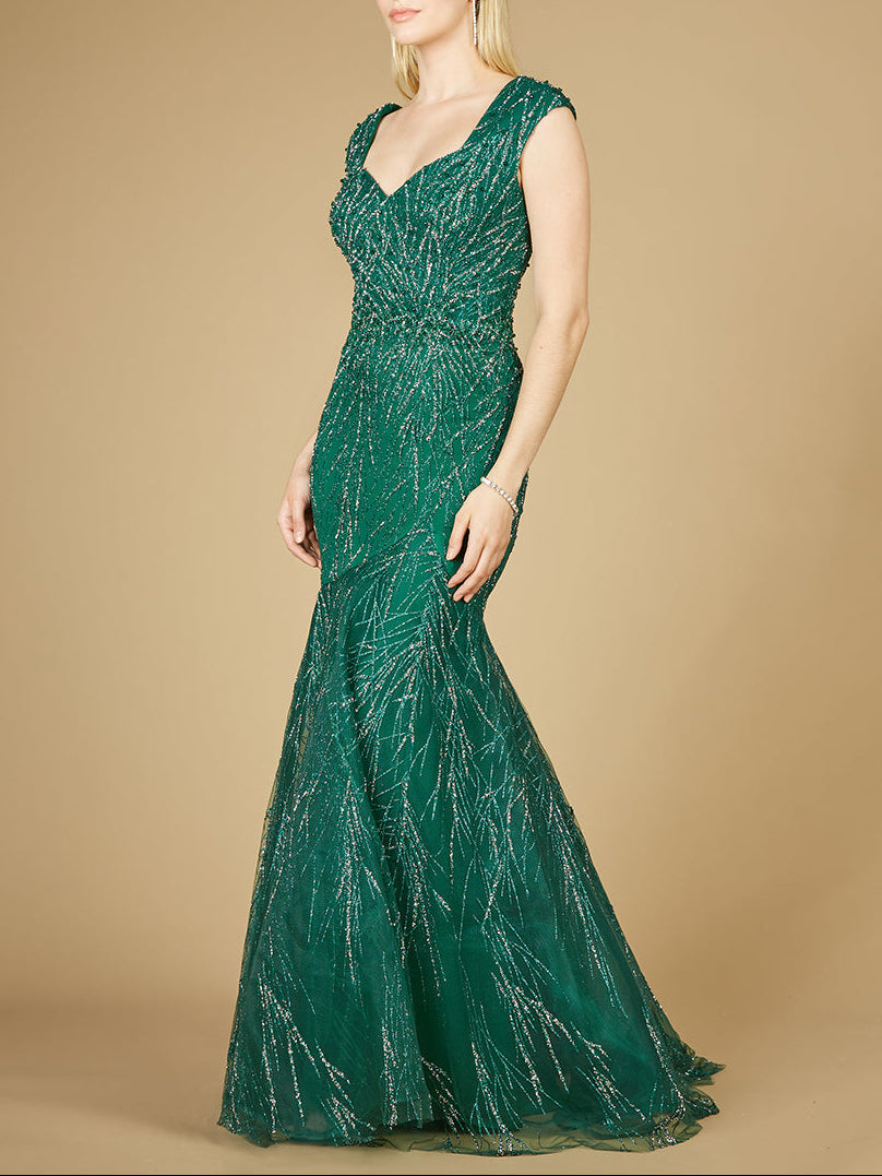 Cap Sleeve Mermaid Beaded Gown - Glamourous Grace