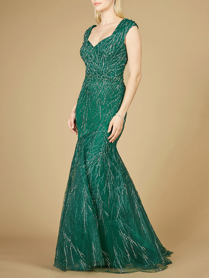 Cap Sleeve Mermaid Beaded Gown - Glamourous Grace