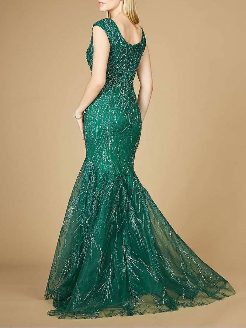 Cap Sleeve Mermaid Beaded Gown - Glamourous Grace