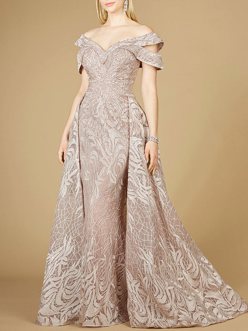 Off Shoulder Mermaid Lace Gown with Overskirt - Glamourous Grace
