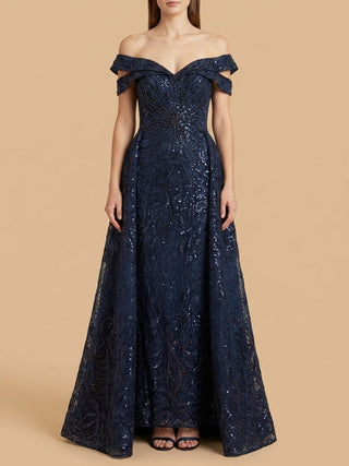 Off Shoulder Mermaid Lace Gown with Overskirt - Glamourous Grace