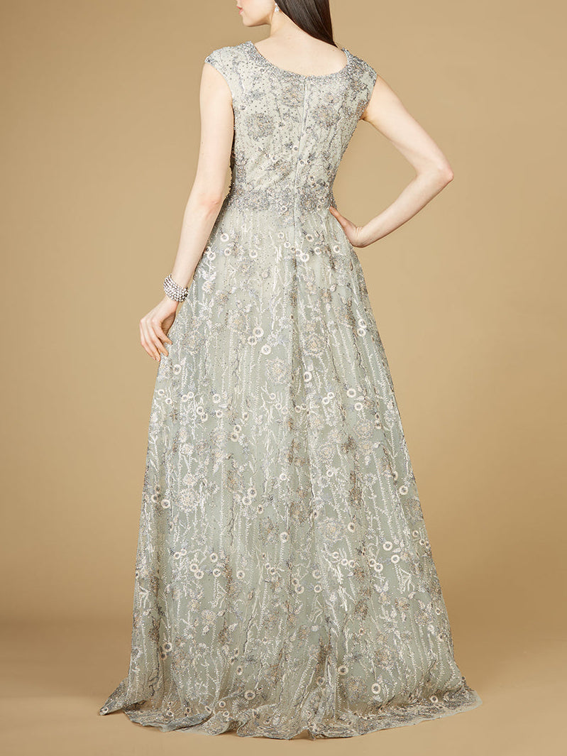 Cap Sleeve V-Neck Lace A-line Gown - Glamourous Grace